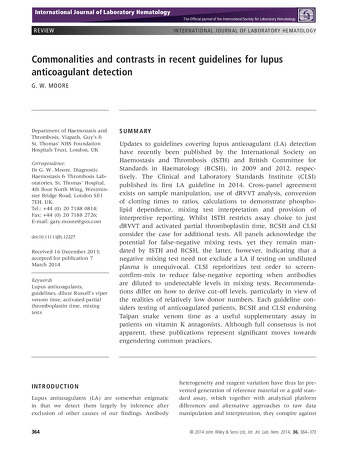 Moore G. W. et al, International Journal of Laboratory Hematology, 2014